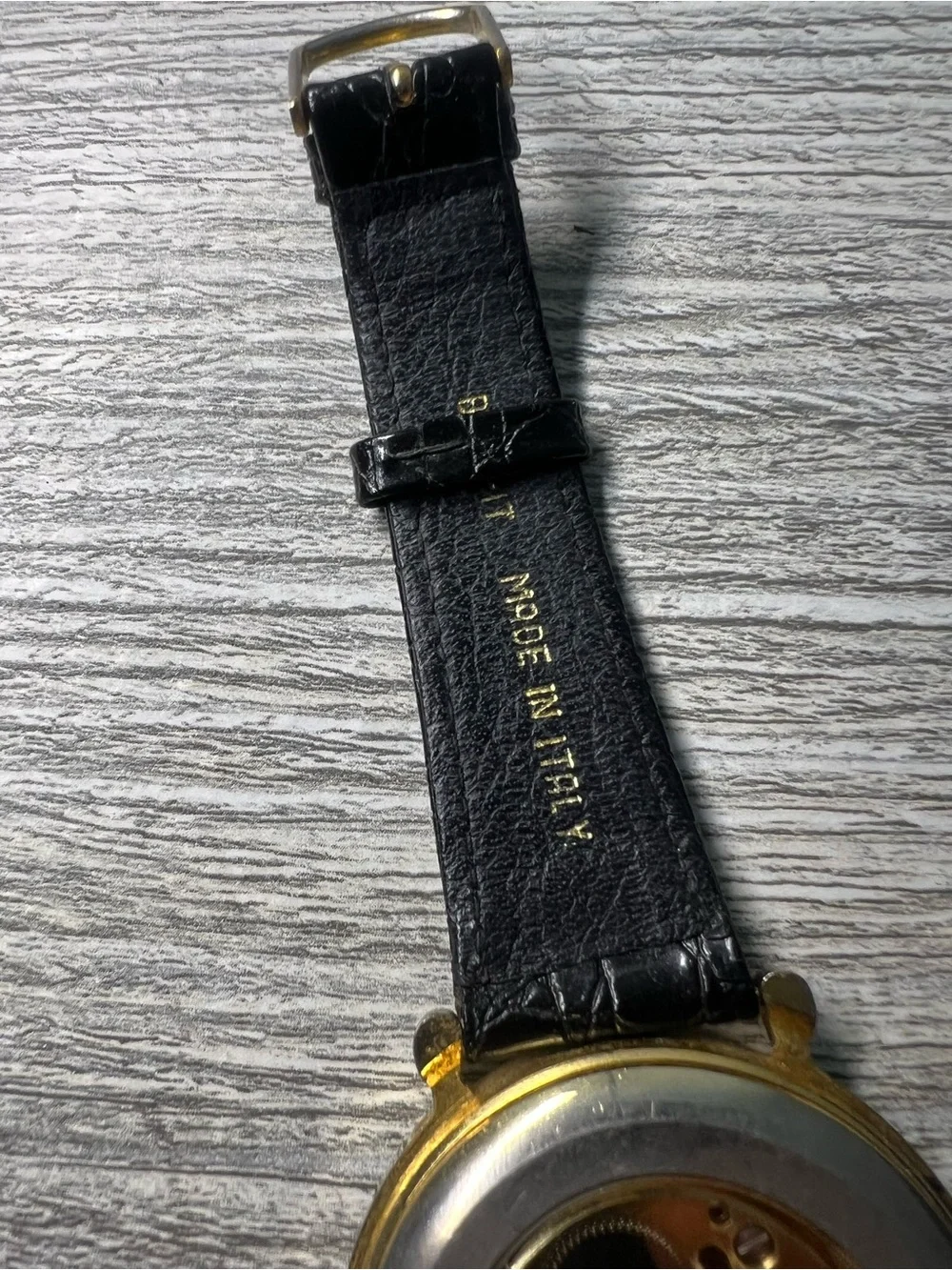 Gold Skeleton Dial Men's Mechanical Watch with Black Leather Strap